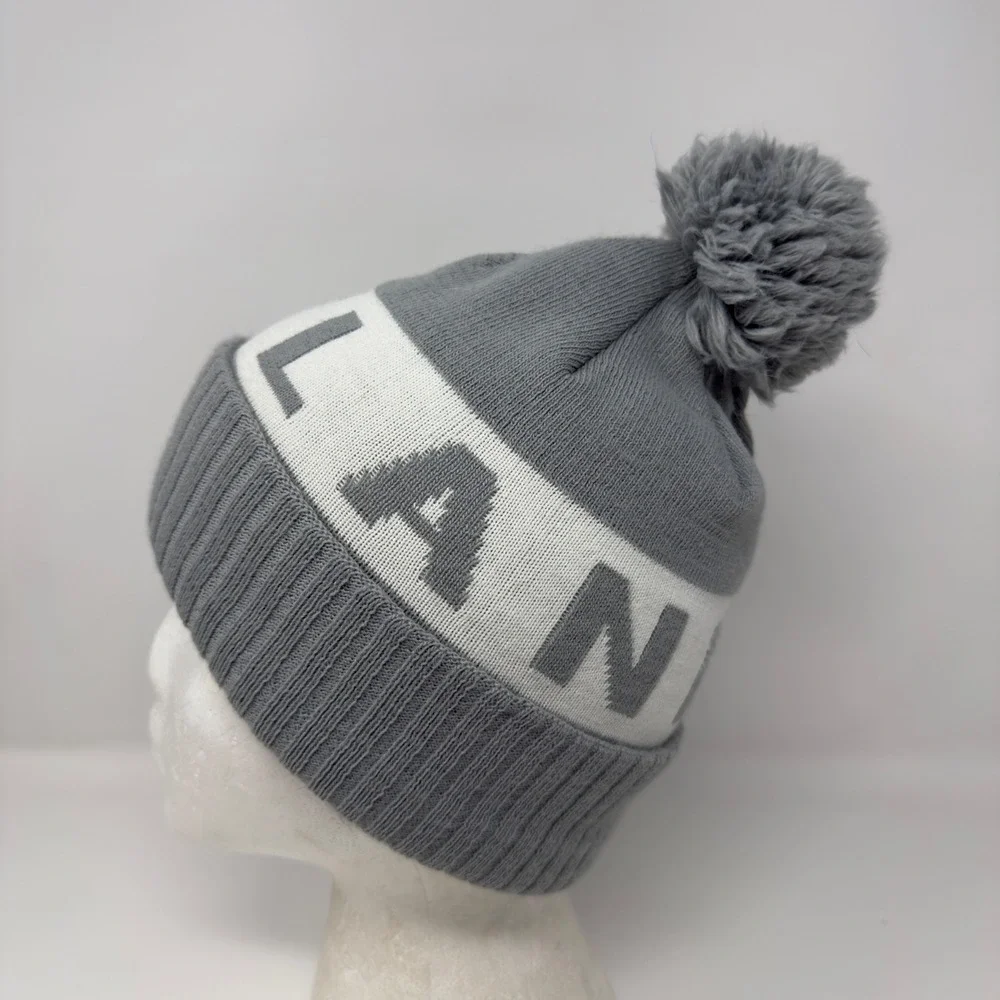 Portland Gear‎ Block Lettering Portland Spell Out Pom Pom Beanie Hat Gray White